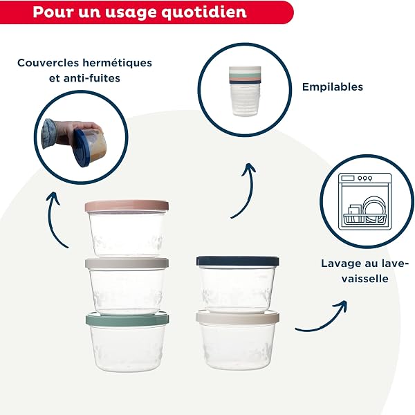 THERMOBABY Lot de 10 boîtes de conservation 250ml pour Bébé - Compatibles Micro-ondes, congélateur, lave-vaisselle - Empilables - assortiment de couleurs aléatoire - Fabriquées en France - 3