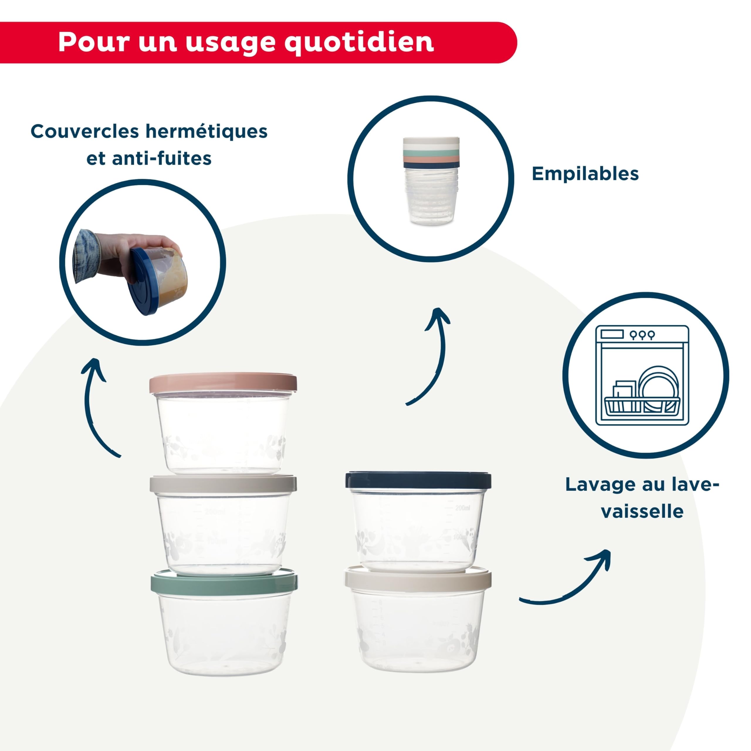 THERMOBABY Lot de 10 boîtes de conservation 250ml pour Bébé - Compatibles Micro-ondes, congélateur, lave-vaisselle - Empilables - assortiment de couleurs aléatoire - Fabriquées en France