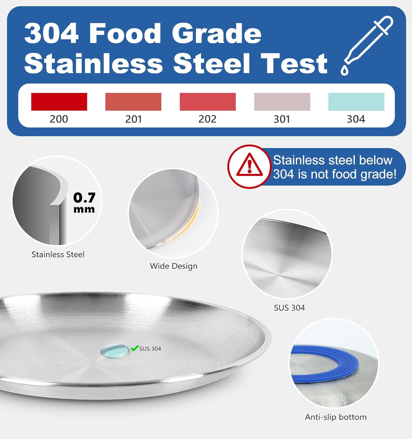 Supet Whisker Frinendly Cat Plates for Wet and Dry Food, Cat Bowls with Non-Slip Bottom, 304 Stainless Steel Flat Wide Shallow Dishes for Indoor Kitten (8Pcs)