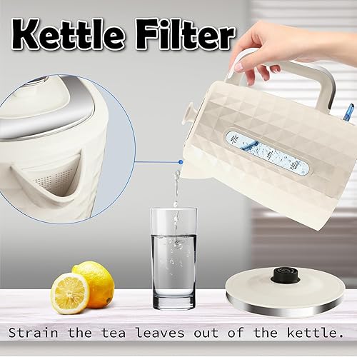 Miniatura 6 de Hervidor eléctrico de 1.7L, hervidor de agua caliente de 1200 W de ebullición rápida, diseño inalámbrico de 360, hervidor de té eléctrico para agua