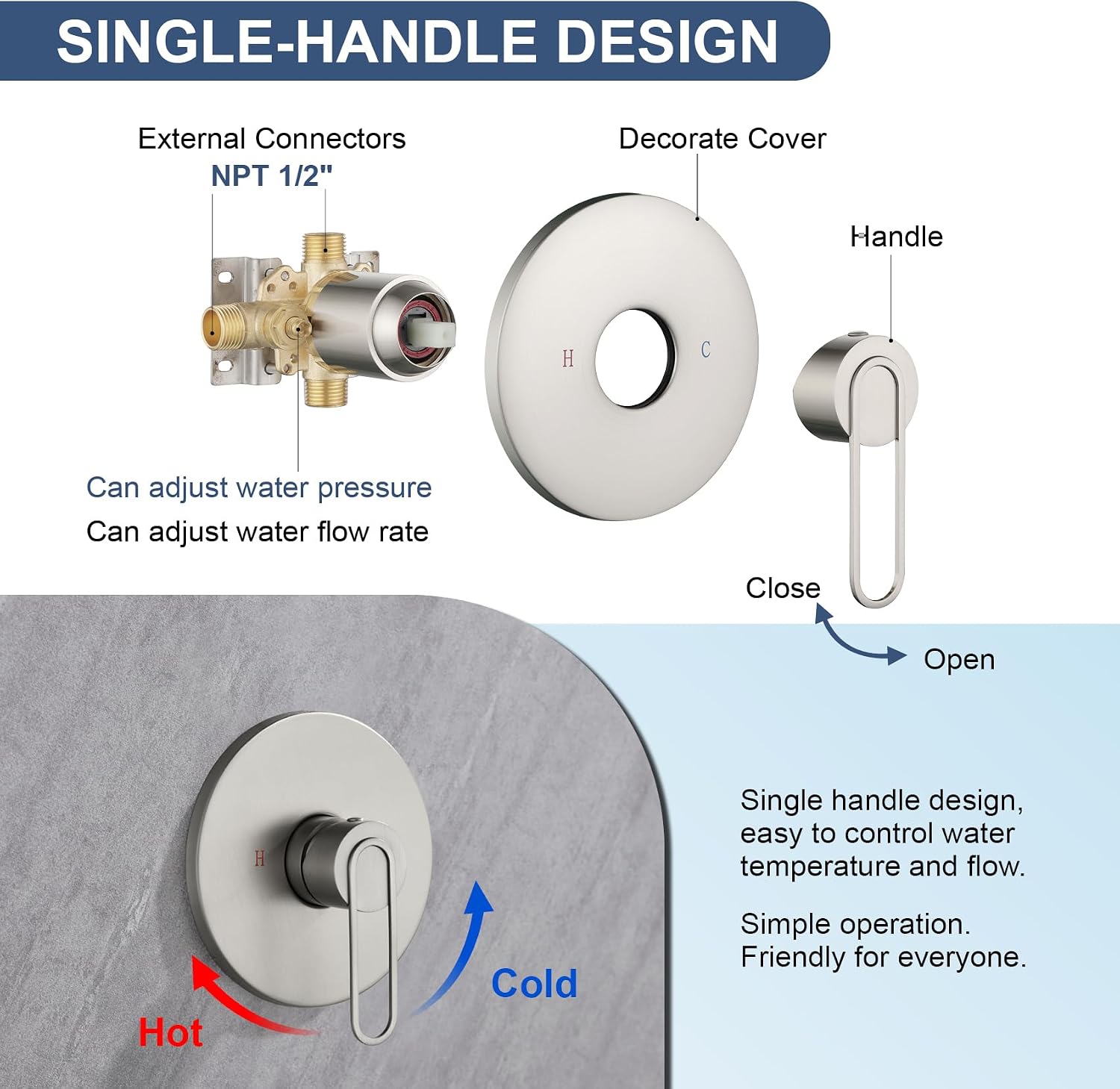 Taplong Brushed Nickel Tub Shower Faucet Set,High Pressure Shower Systerm with Valve and Tub Spout, ABS 3 Setting Single Handheld Spray Shower Trim Kit for Bathroom,TP047BN