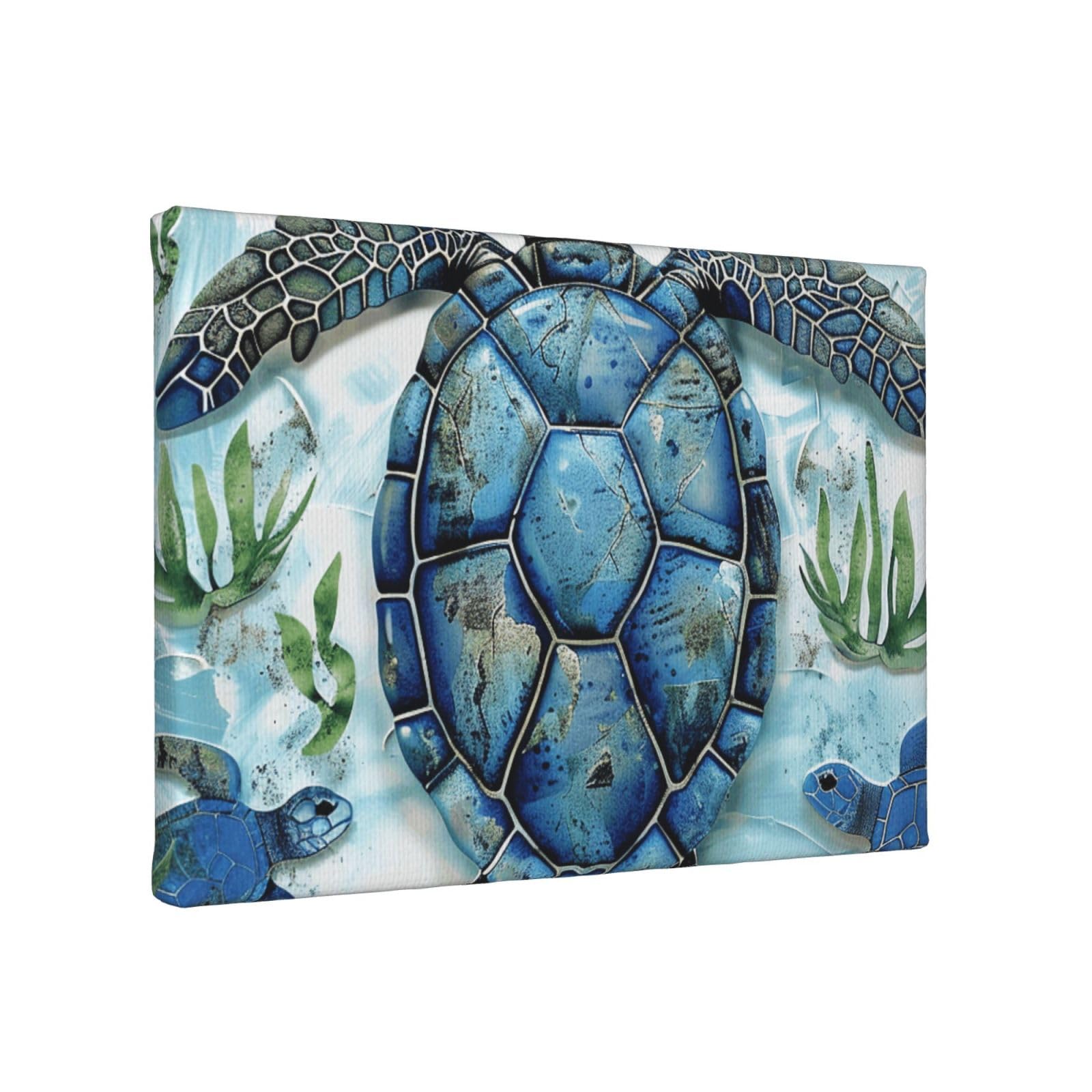 YKLJG Sea Turtle-Blue Printed Wall Art Canvas Painting 30x20 CM Wooden Framed Picture Painting Artwork Prints for Bedroom Kitchen Home Office Decor