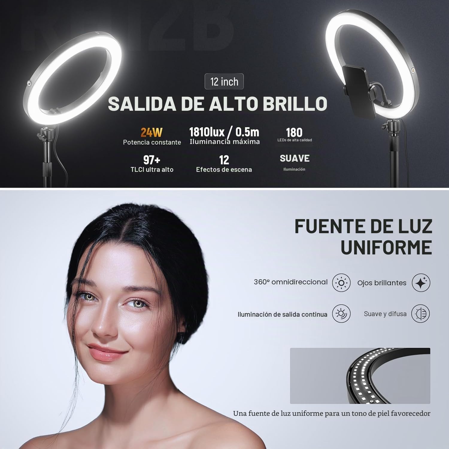 NEEWER 12" Ring Light de Mesa de Alta Potencia 24 W con Soporte/Soporte para teléfono, luz Selfie videoconferencias LED para iPhone Streaming Maquillaje Vlog Video Laptop Computer Webcam Zoom Call