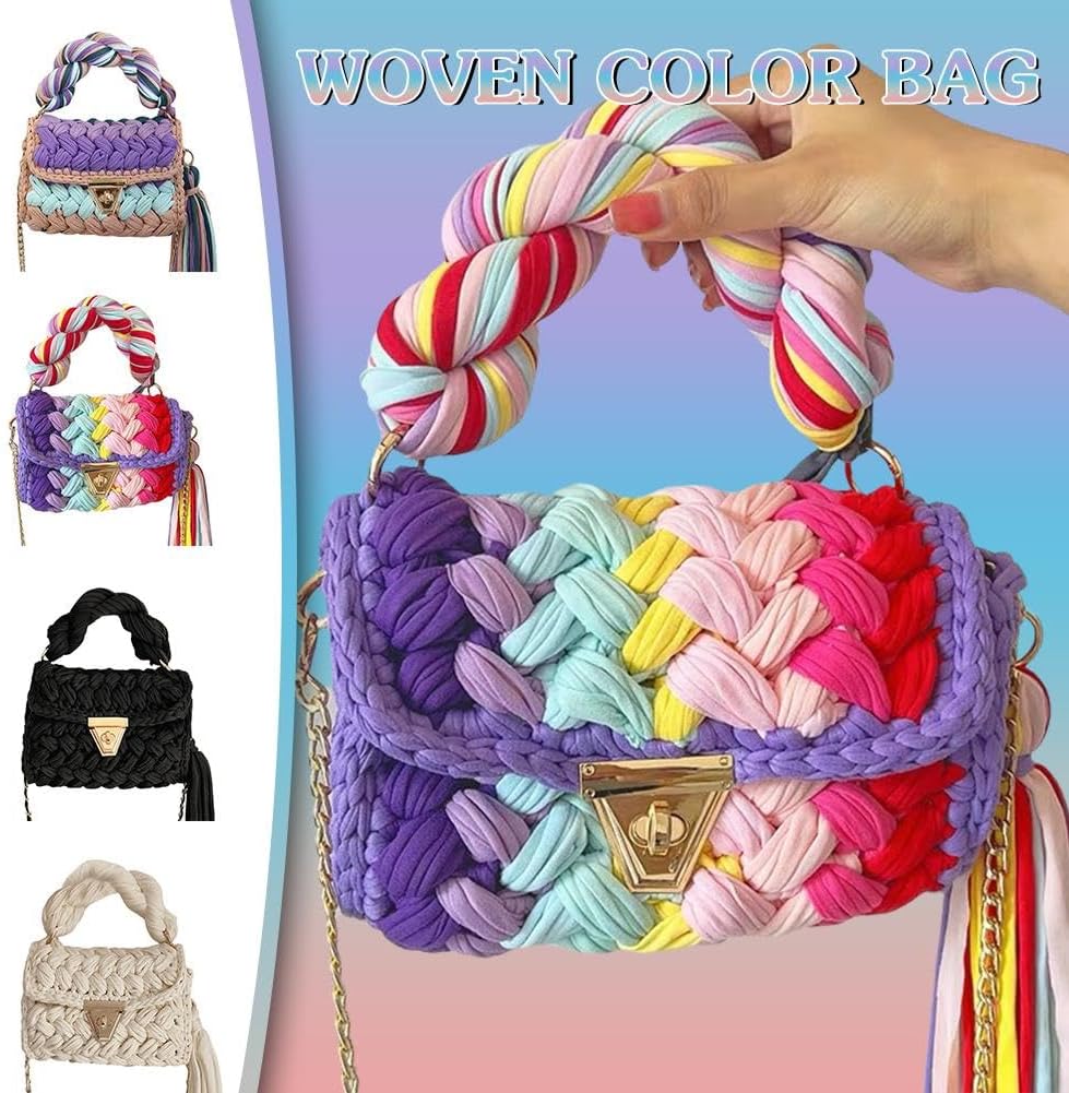 Women's Handwoven Tote Bags,Chunky Yarn Crochet Purse Crossbody Bags,Shoulder Bag Crochet Handbags Clutch Flap Bag (B) - Image 5
