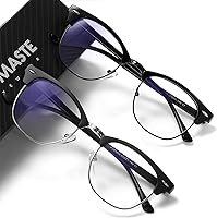 Vista 38 de Lentes de bloqueo de luz azul, vintage, medio marco, lente transparente UV, antifatiga ocular, gafas de juegos para computadora para mujeres