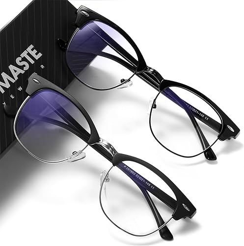 Vista 39 de Lentes de bloqueo de luz azul, vintage, medio marco, lente transparente UV, antifatiga ocular, gafas de juegos para computadora para mujeres