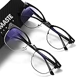 AOMASTE Blue Light Blocking Glasses Vintage Half Frame UV Clear Lens Anti Eyestrain Computer Gaming Glasses for Women Men (E-matte Black Silver+bright Black)