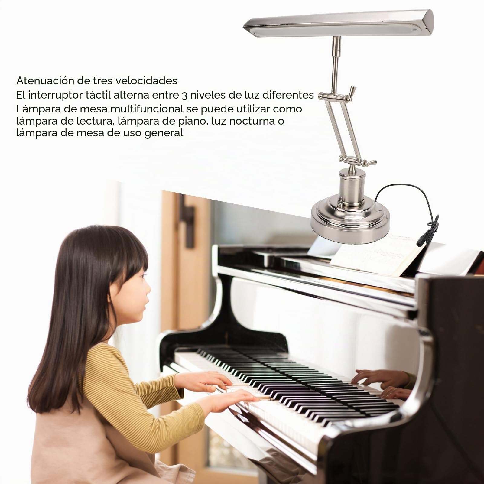 Cuifati Lámpara de Piano Retro, Luz de Piano Inclinada Ajustable Antigua Clásica, Protección Ocular con Atenuación Táctil, Diseño de Brazo de Lámpara Doble, Luz LED para Atril, (Enchufe