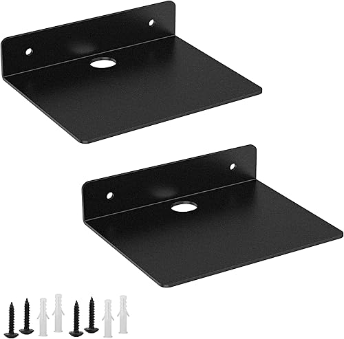 Miniatura 9 de Estante pequeño para pared, 5 pulgadas, estantes flotantes de metal para eco, cámaras, estantes de montaje en pared para altavoces pequeños (negro,