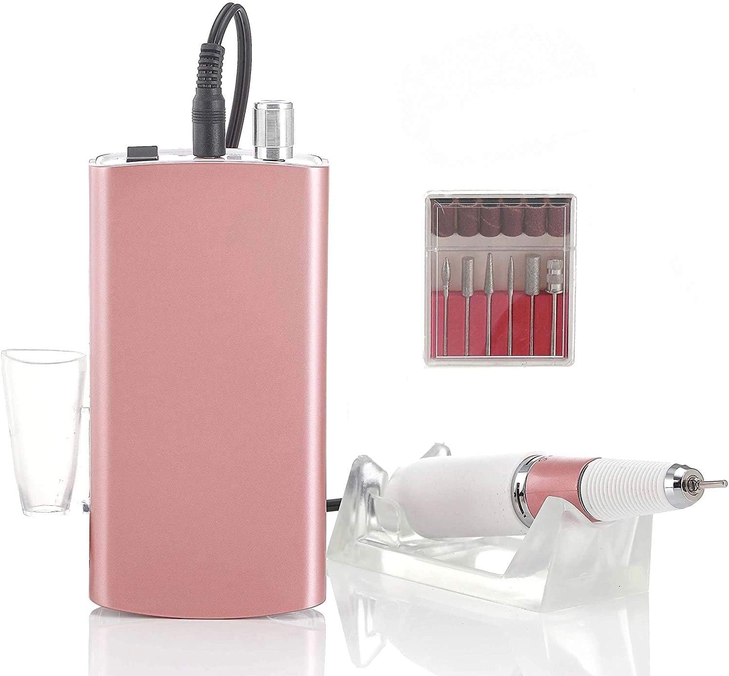 Miss Sweet Portable Nail Drill Machine Rechargeable Electric Nail File for Acrylic Nail RPM30000 (Rose Gold)