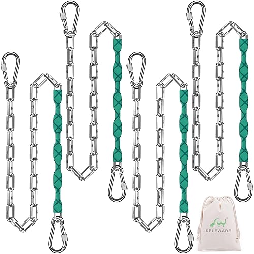 Miniatura 12 de SELEWARE 2 cadenas de columpio resistentes de 85 pulgadas, cadenas colgantes de acero inoxidable de capacidad de 1000 libras con 4 mosquetones, kit