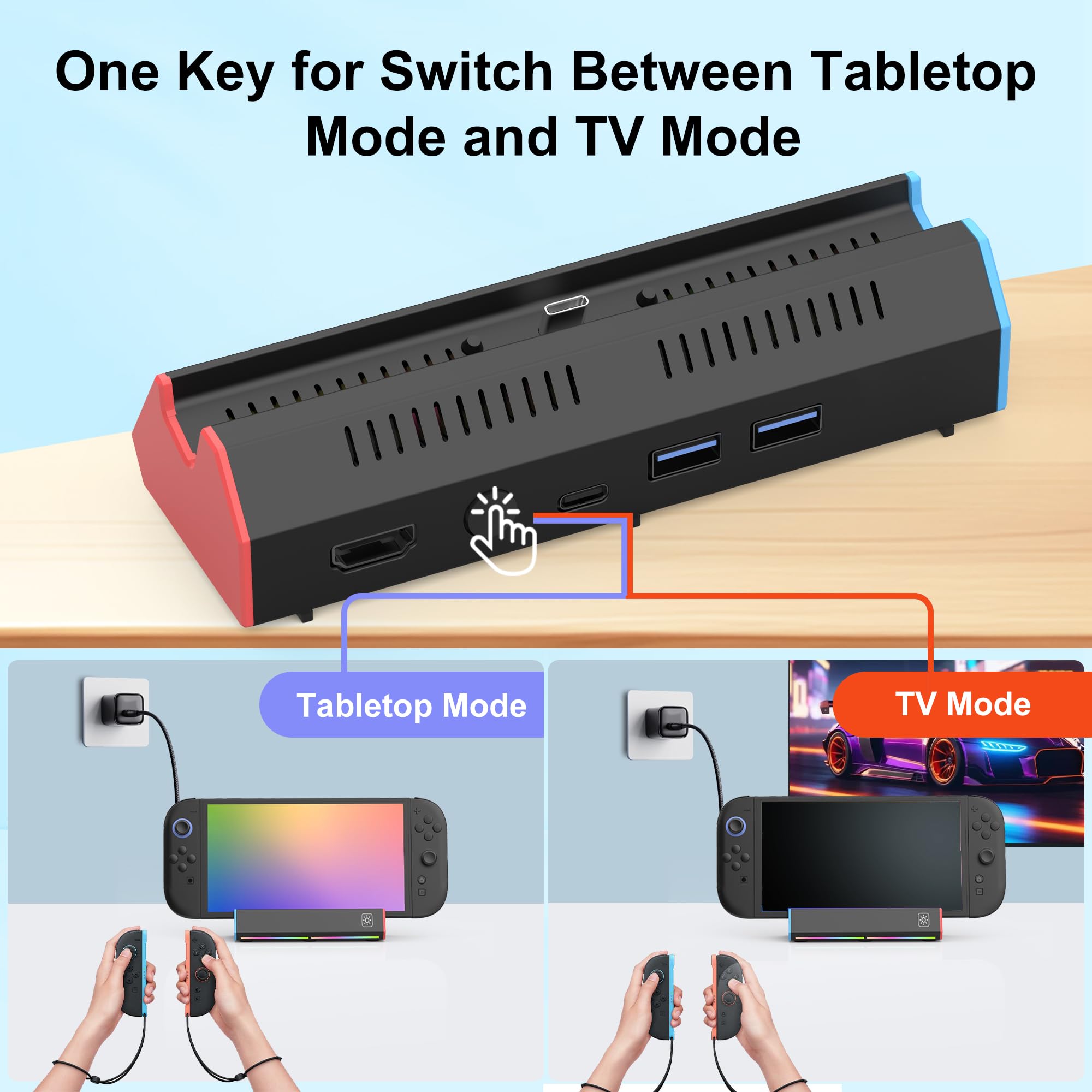 Switch 2 Estación de base de TV para Nintendo Switch 2, soporte base de repuesto portátil con salida HDMI 4K, puerto tipo C, puerto USB 3.0, luz LED RGB para Nintendo Switch-2 oficial