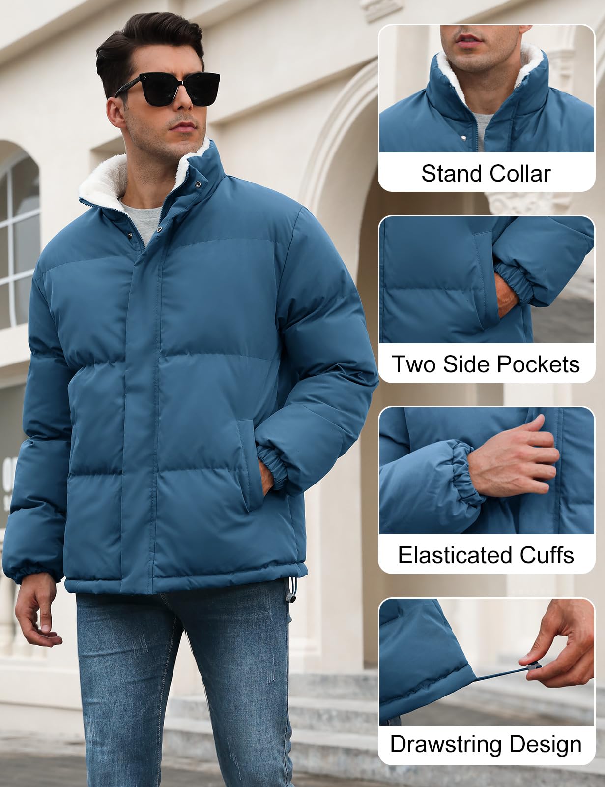 RITOSTA Giubbotto Invernale Uomo Casual Giacca in Pile da Lavoro Termica Jacket Piumino Cappotto Elegante Felpa Imbottita Giaccone Manica Lunga Sport e Tempo Libero con Cerniera