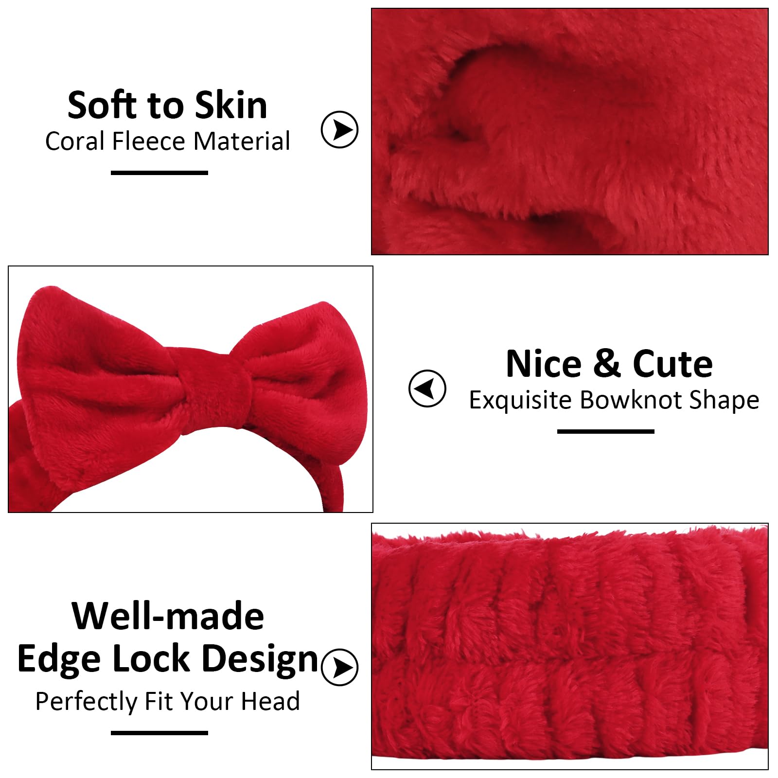 Ondder Diadema de spa para lavarse la cara, paquete de 8 diademas rojas para el cuidado de la piel para mujeres y niñas, lindas diademas de maquillaje con lazo