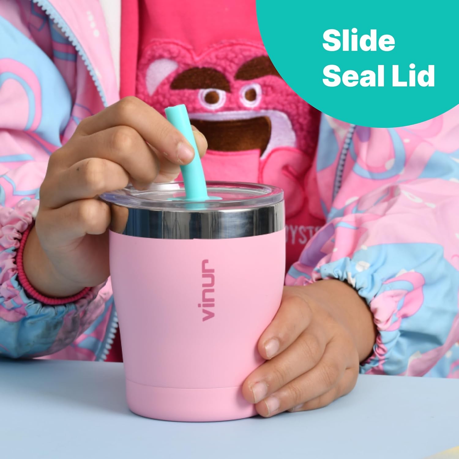 VINUR Small Tumbler with Straw-Kids Stainless Steel Vacuum Insulated Water Cup with Lid, 9 oz - Image 6