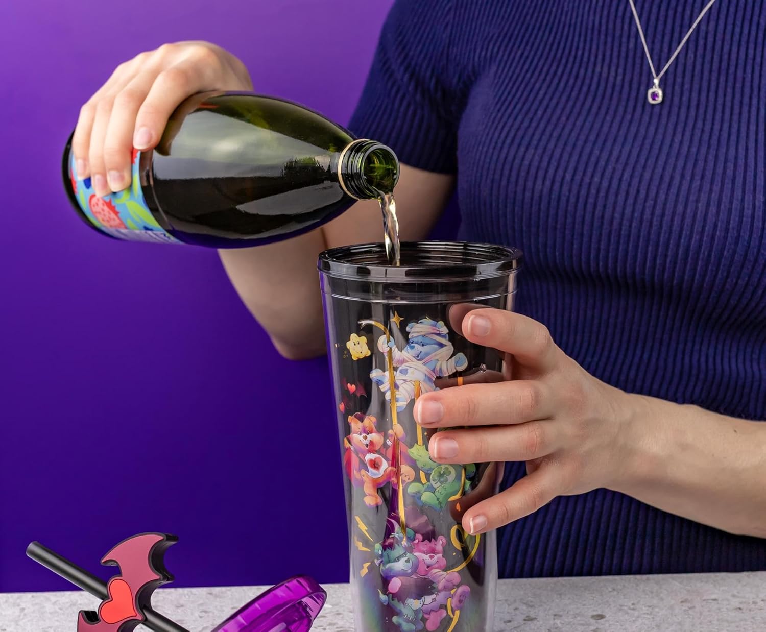 Silver Buffalo Care Bears x Universal Monsters Carnival Cup With Leak-Resistant Lid and Straw Topper | Holds 24 Ounces - Image 7