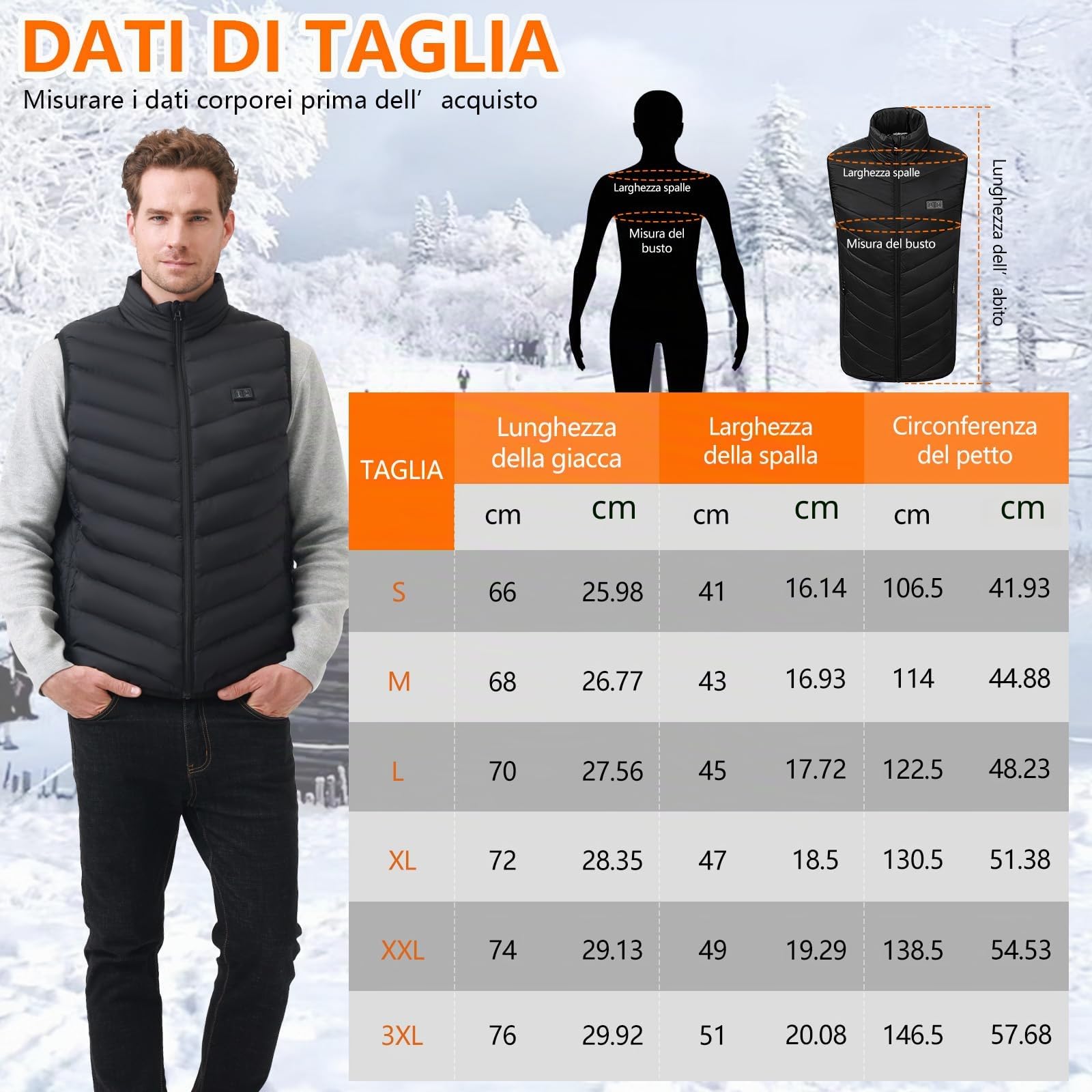Gilet Riscaldabile per Uomo e Donna, Gilet Riscaldato USB con Batteria da 5 V 10000 mAh, Giacca Calda Invernale per Escursionismo, Caccia, Moto (IT, Testo, S, Regular, Regular, Nero)