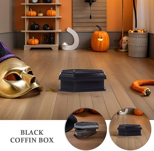 Miniatura 5 de 6 cajas de ataúd negro con tapa, caja de dulces creativa de ataúd, decoración única de Halloween para fiestas y bromas, ambiente espeluznante para