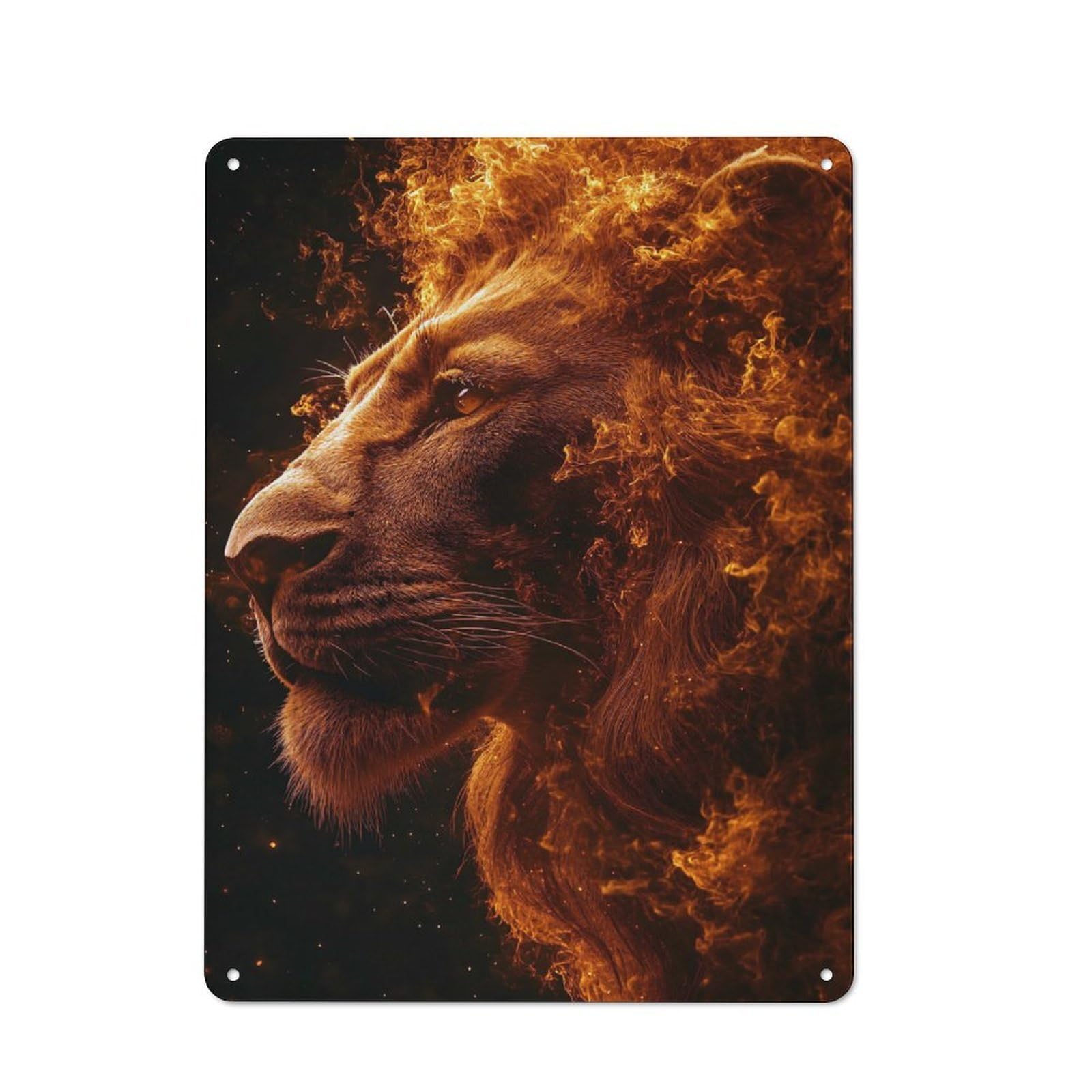 Industrial Metal Sign with Fiery Lion Profile Design 40x30cm, Modern Retro Loft Wall Plaque for Workspace, Cafe, Hallway Or Garage