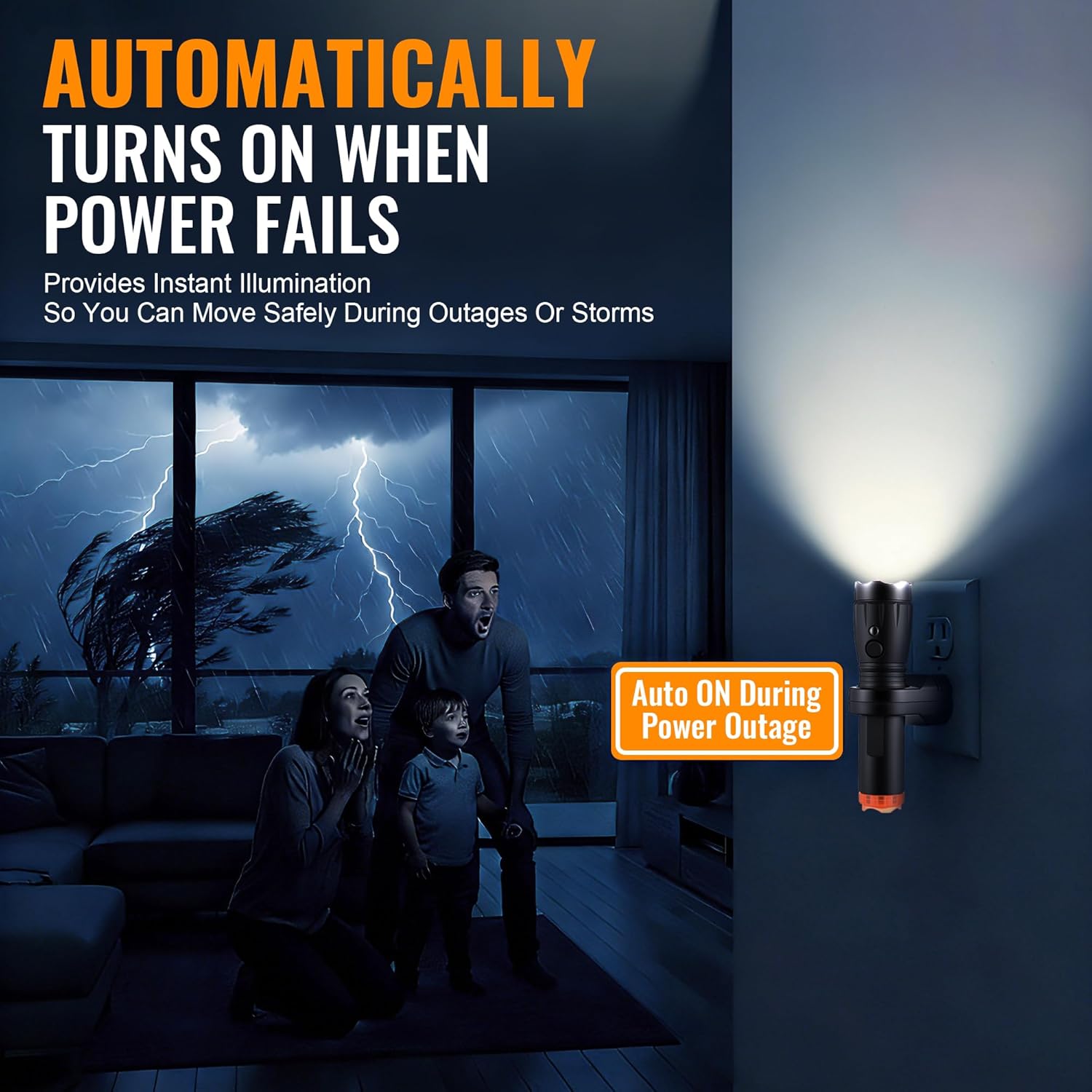 4 in 1 Plug in Emergency Flashlight Rechargeable LED Night Light with Motion Sensor for Power Outage Home Safety Portable Work Light Removable Torch for Camping and Indoor Use (4 Pack)