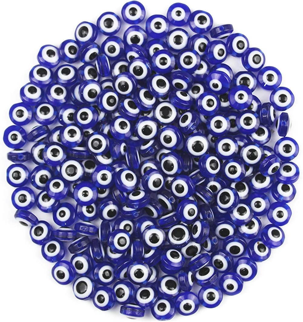 ELECDON Evil Eye Beads, Round Evil Eye Handmade Resin Beads, Charms Round Evil Eye Spacer Beads Handmade Beads for DIY Jewelry Bracelet Earring Necklace Craft Making, Blue, 200 pcs