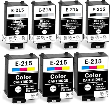 Remanufactured E-T215 E-215 Ink Cartridge Replacement for Workforce WF-100 EC-C110 WF-110 Printers Pigment Ink 4-Black 3-Color Pigment Ink Cartridges for WF100 WF110 C110 7-Pack