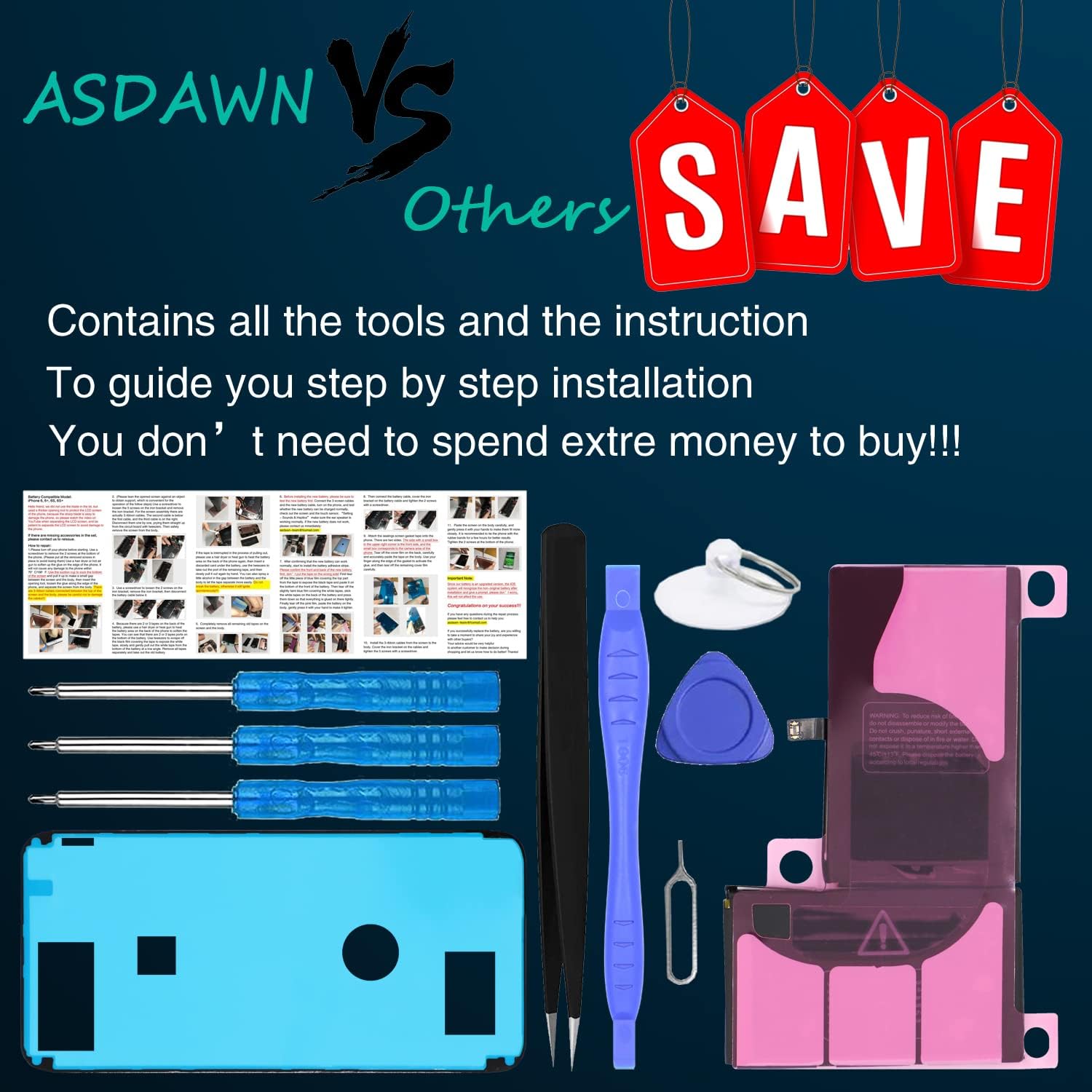 ASDAWN 3480mAh Battery for iPhone Xs Max (Not for X/XR/XS), Upgraded Higher Capacity iPhone Xs Max Battery Replacement for A1921 A2101 A2102 A2104 with Professional Tools + Installation Instruction