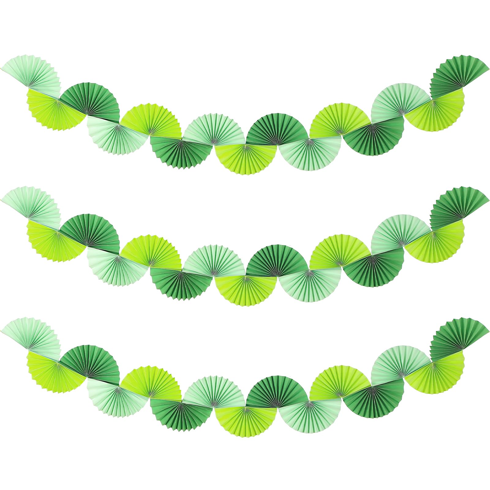 3 Pack Green Paper Fan Garland 15.6ft Hanging Decor