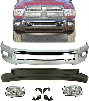 New Front Bumper Chrome Steel + Lower Valance Textured + Fog Lights Assembly + Brackets Right and Left Side Direct Replacement For Dodge Ram 2500 3500 4WD 2010-2012 CH1002390