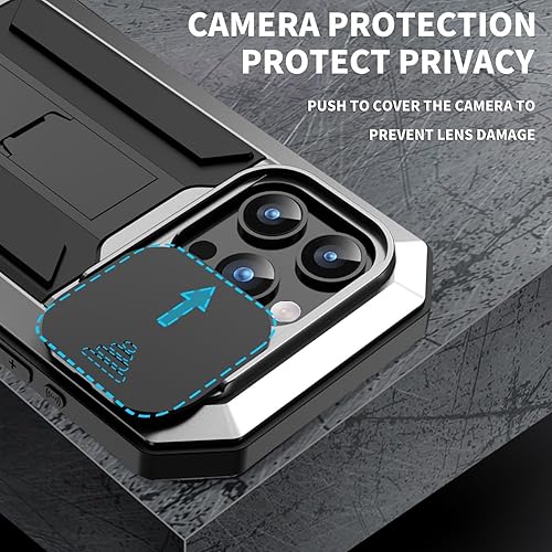 Miniatura 5 de Funda de teléfono para iPhone 15 Pro Max con protector de pantalla de grado militar, cubierta de cuerpo completo, soporte de parachoques de metal,