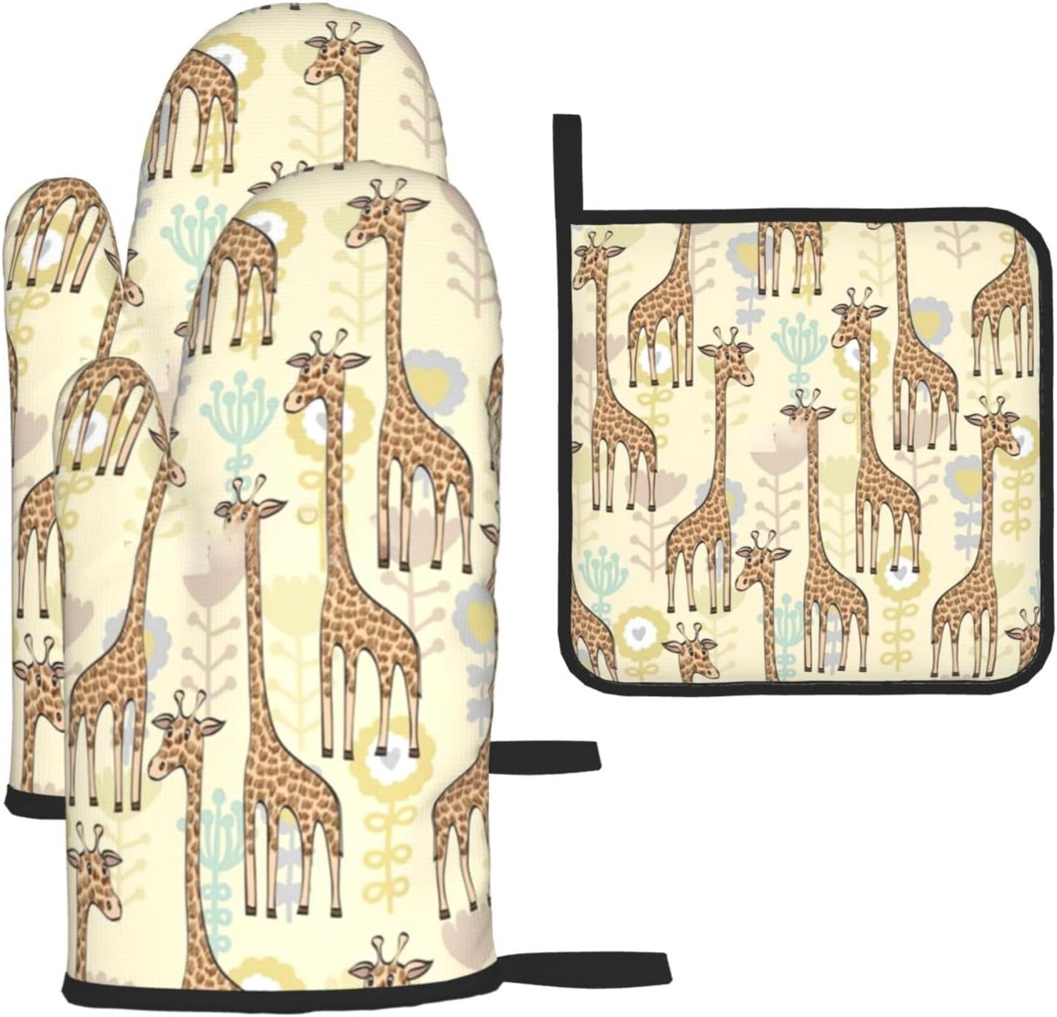 Hand Drawn Giraffes Print Heat Resistant Microwave Gloves, Used for Baking, Cooking, and Fashion Kitchen Essentials