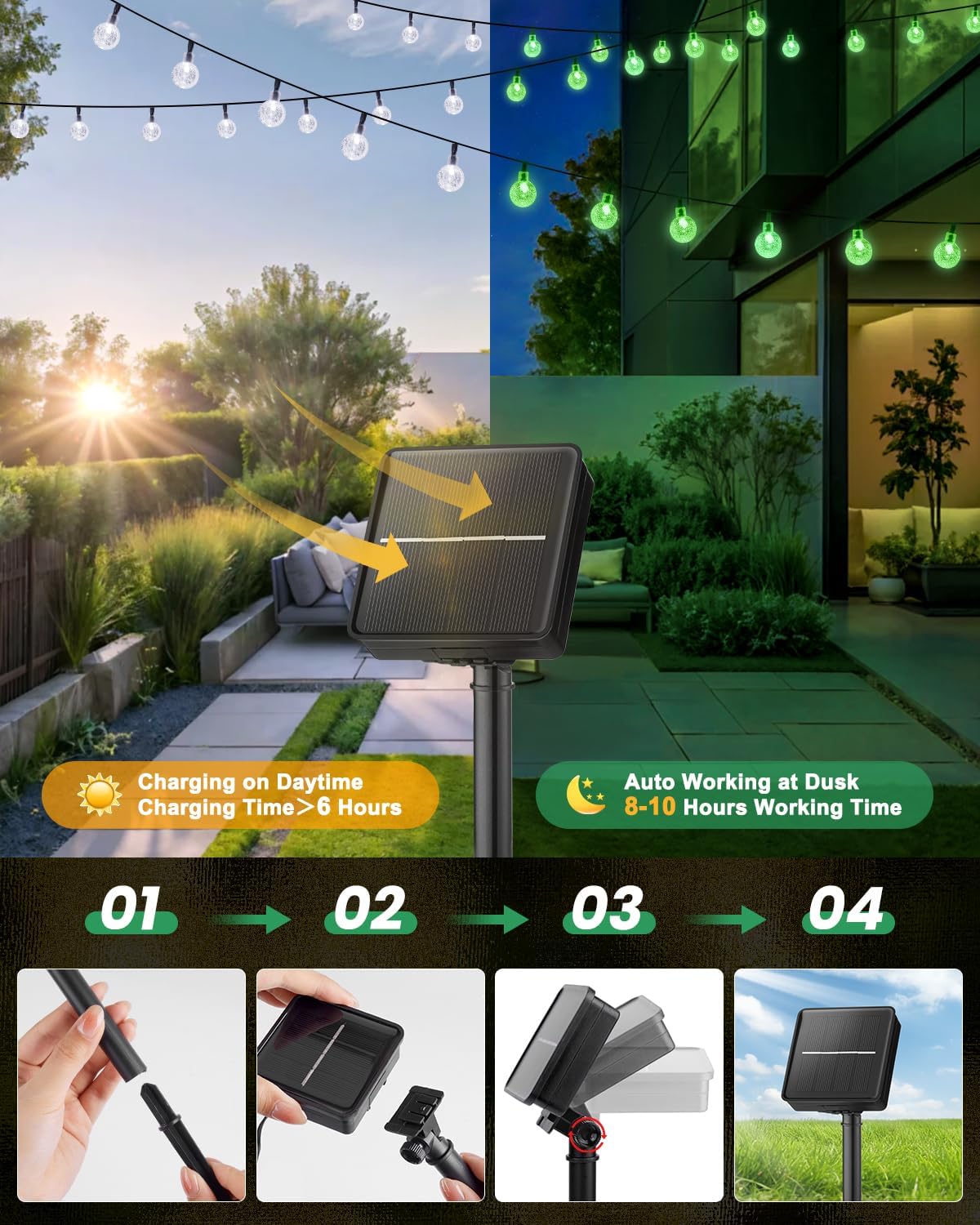 Brightown Solar String Lights Outdoor 120 LED 72 Ft Total, Solar Powered Patio Lights with 8 Lighting Mode for Garden Yard Porch Wedding Party Decor (Green)