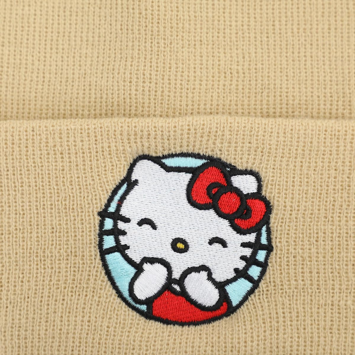 Hello Kitty Blue Circle Embroidered Khaki Cuff Beanie - Image 2