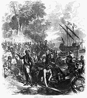 De Soto (C1496-1542) Nhernando De Soto Spanish Explorer In America Landing Of De Soto In Florida De Soto With Soldiers Sailors And Priests Landing In Florida In 1539 Wood Engraving 1855 Poster Print b