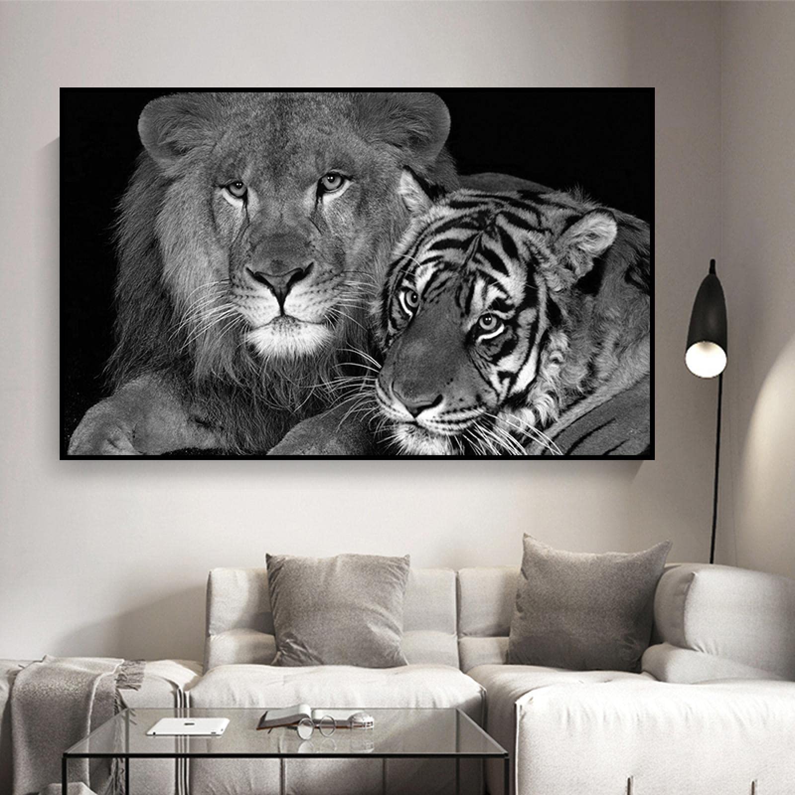 Yooyu Animales Arte de Pared Blanco y Negro León Tigre imágenes Lienzo Pintura Carteles e Impresiones póster decoración Moderna para el hogar 70x105cm sin Marco