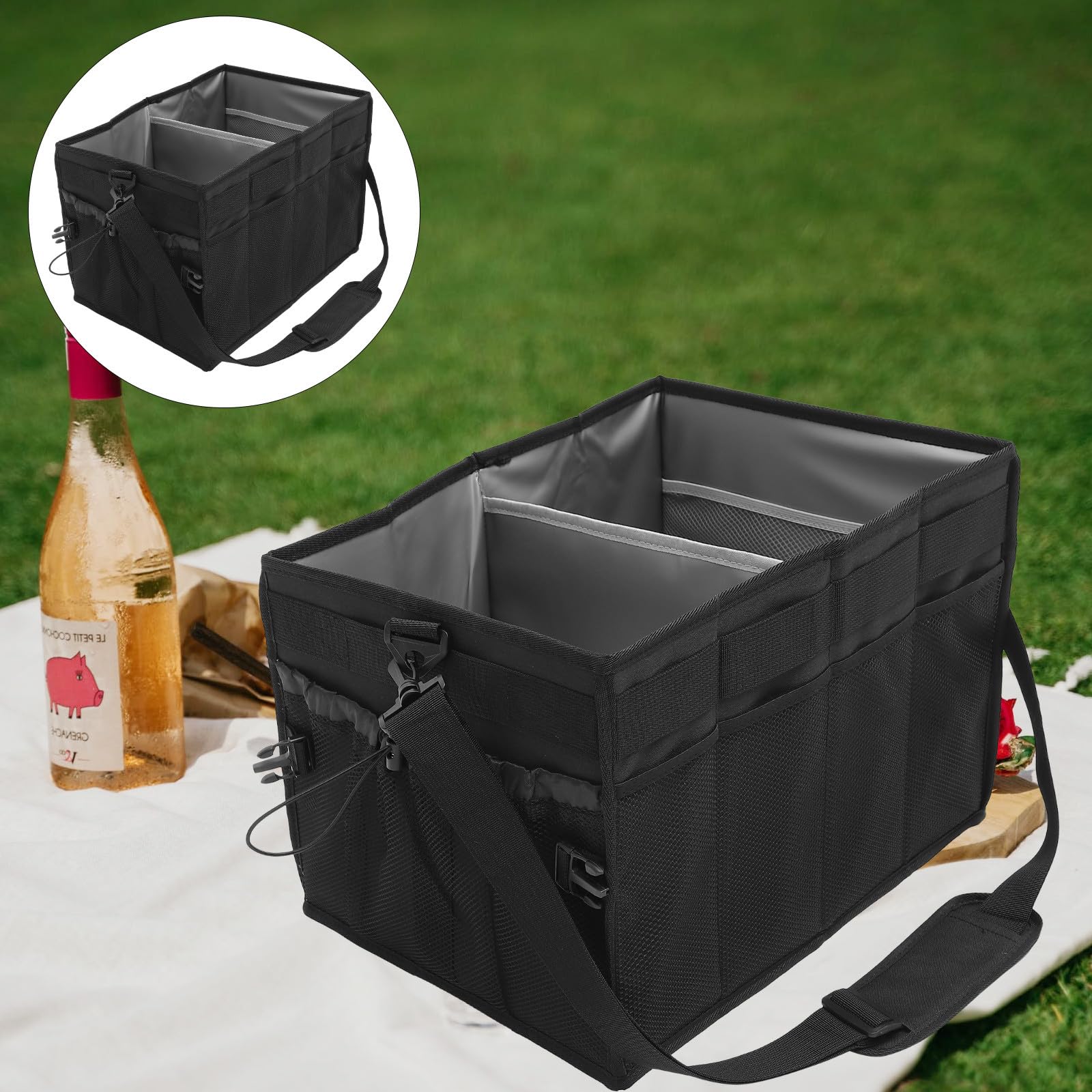 Contenitore Barbecue Pieghevole Grande Oxford Nero | Vacanze Estive, Organizzatore di Utensili per Barbecue, Organizzatore di Stoccaggio per Campeggio