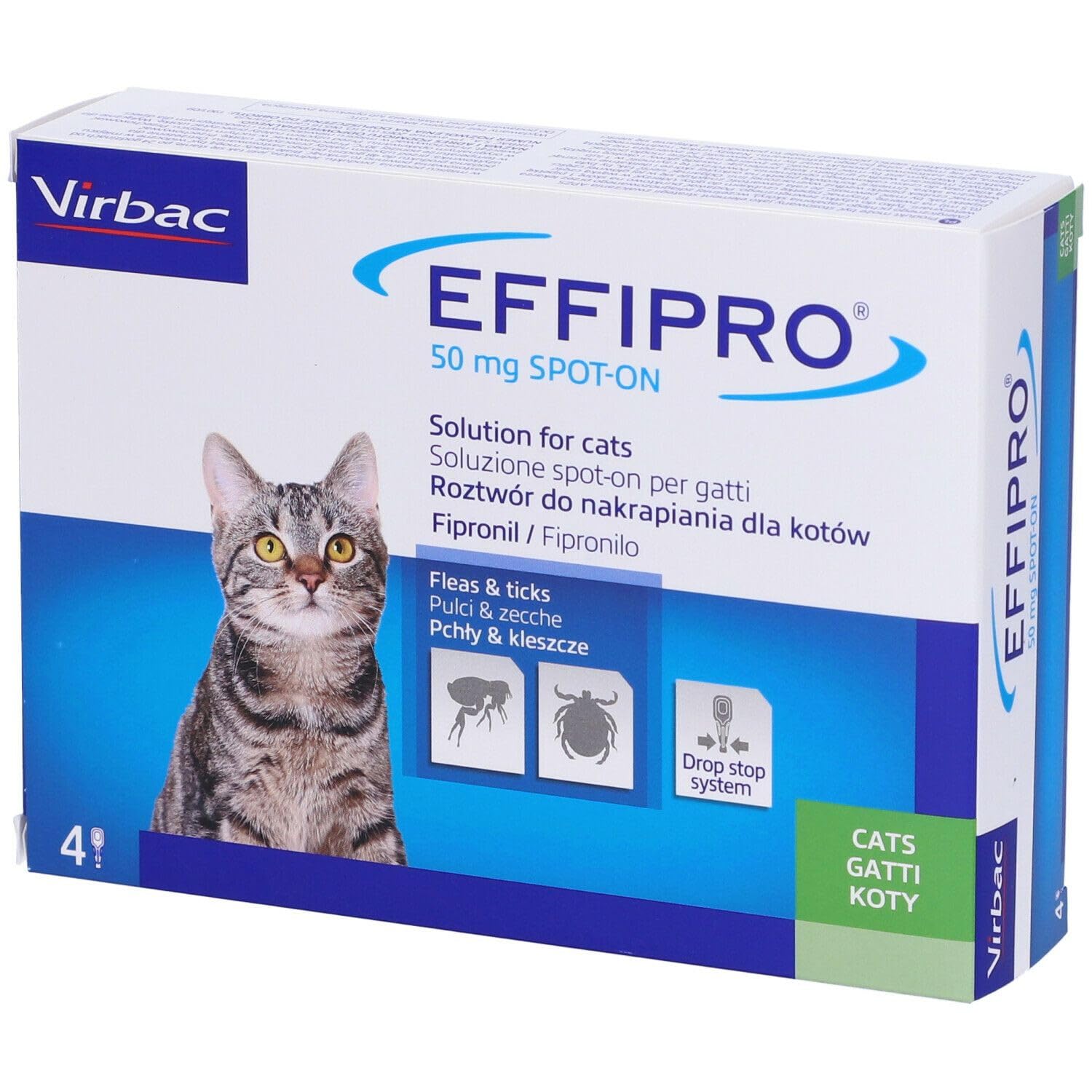 Virbac 104069012 EFFIPRO' CAT 4PIP - Antiparassitario per Gatti, Confezione da 4 Pipette