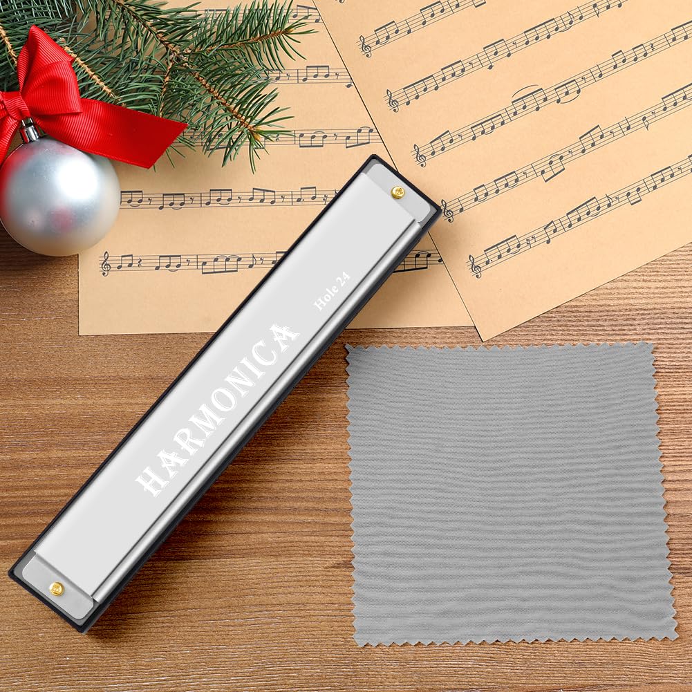 OFFCUP Harmonica Diatonique, 24 trous Tremolo Harmonica Key of C, Harmonica Blues, Harmonica Professionnel pour Débutants Enfants Étudiants Adultes Musiciens Comme Meilleur Cadeau - Argent