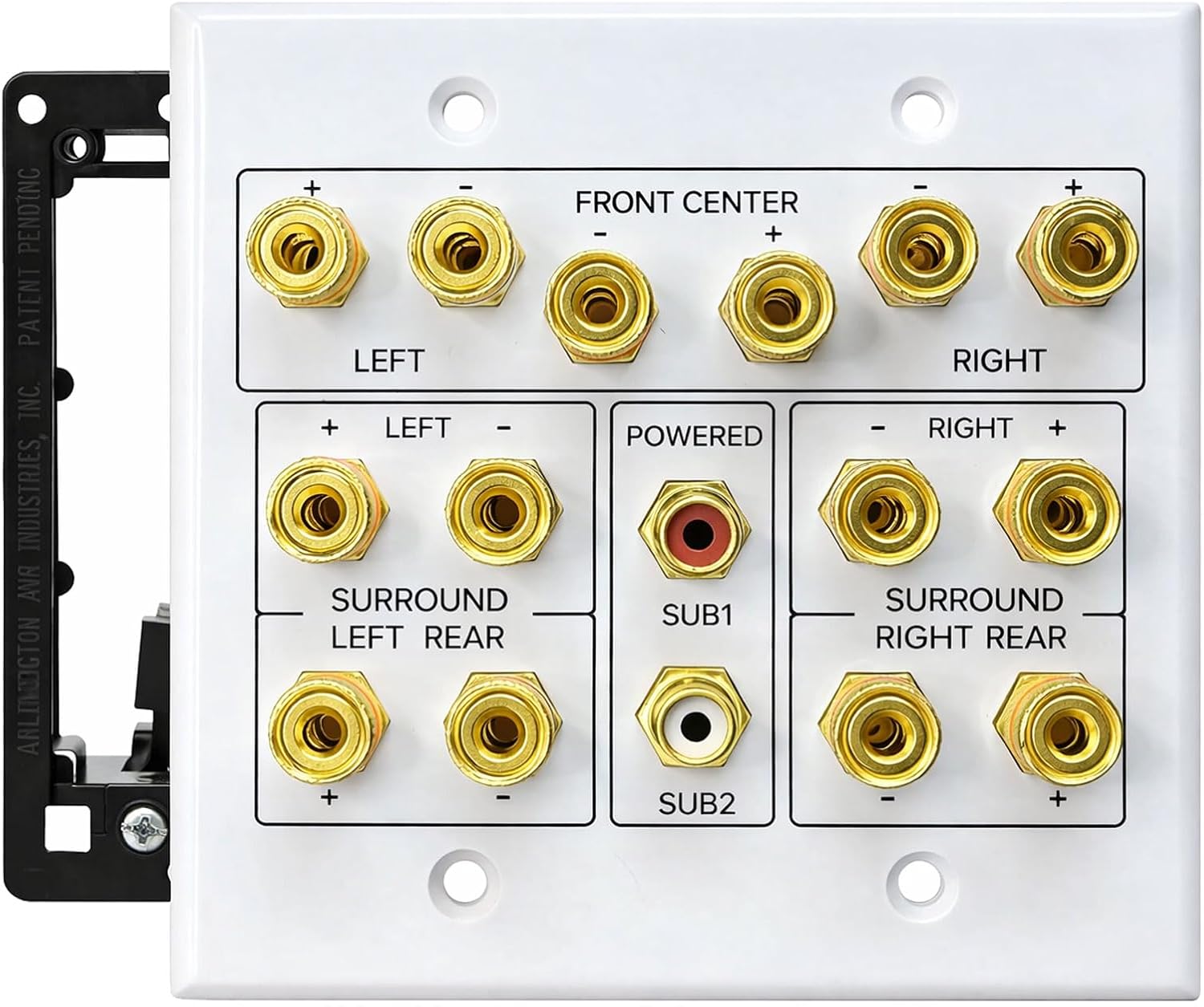 DIYTECH 7.2 Speaker Wall Plate, Home Theater Wall Plate, Gold Plated Binding Posts, for Home Theater Setup