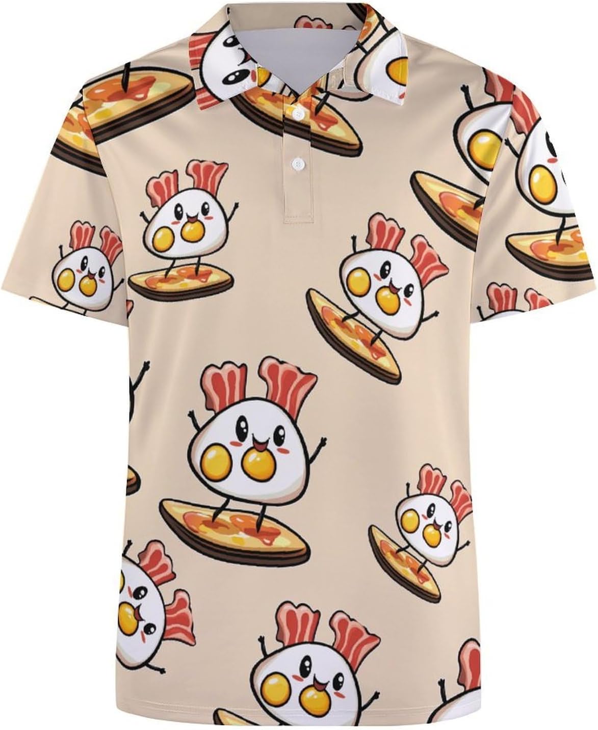 Bacon Surfing On Fried Egg Womens Golf Polo Shirts Summer Short Sleeve Collared 3 Buttons T Shirt Activewear Tops