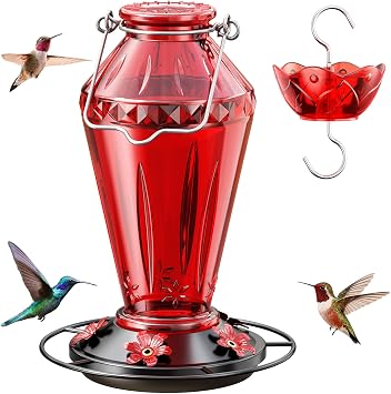Birdream Glass Hummingbird Feeders for Outdoors, 25 fl oz, Metal Base