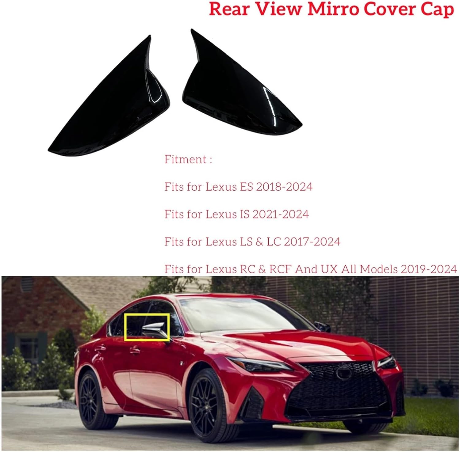 2PCS M Style Side Mirror Cap Rear View Mirror Cover Trim Compatible For LEXUS IS ES RC LS Compatible For Lexus IS350 IS500 RCF UX RC Fsport 2019-2024