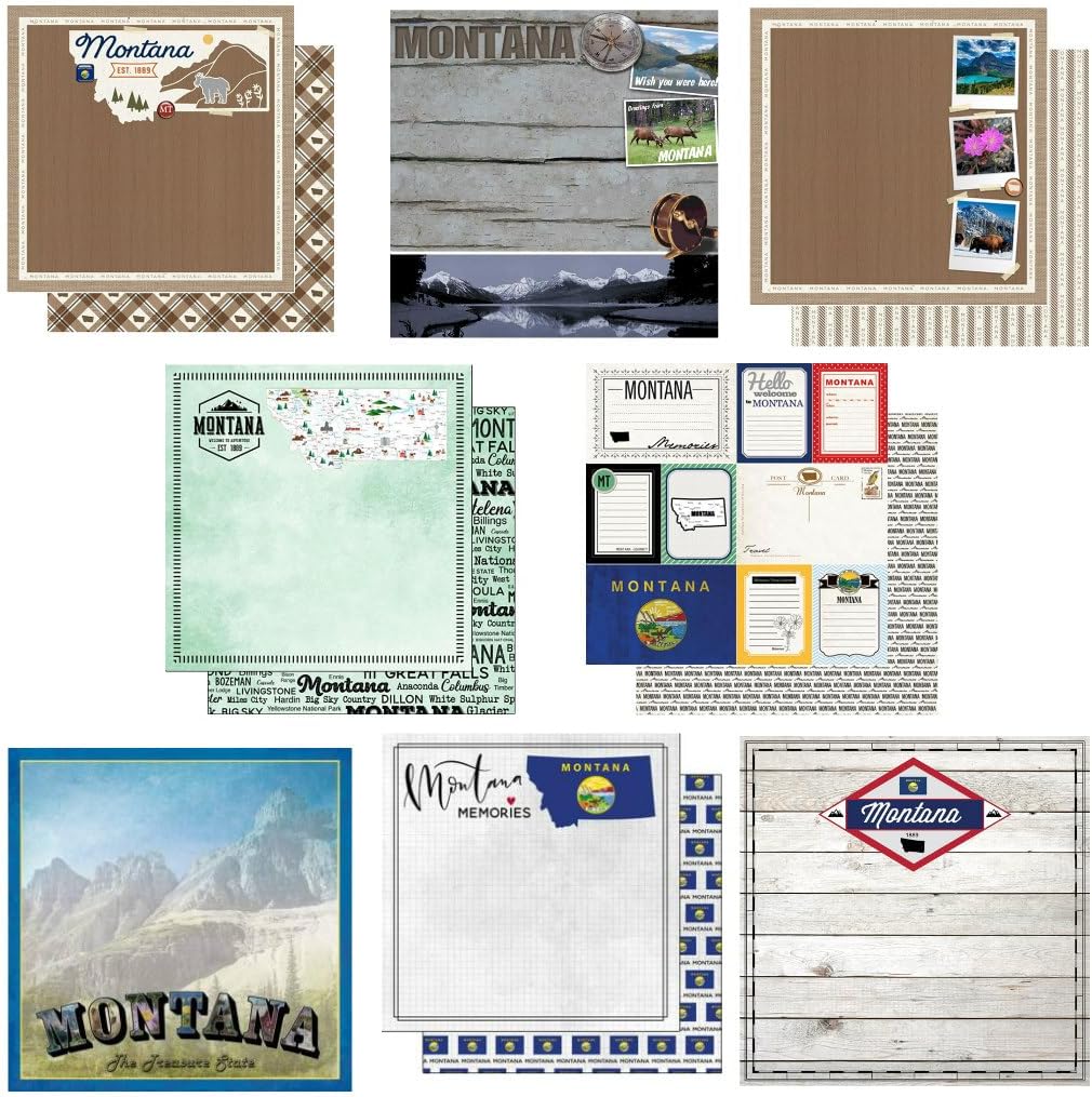 Custom Bundle - 8 Montana Travel Vacation Themed 12" x 12" Scrapbook - Various Brands