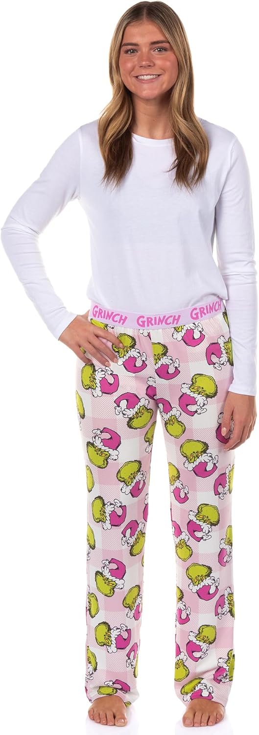 Dr. Seuss The Grinch Pajamas Women's Pink Santa Hacci Knit Lounge Sleep Pants - Image 2