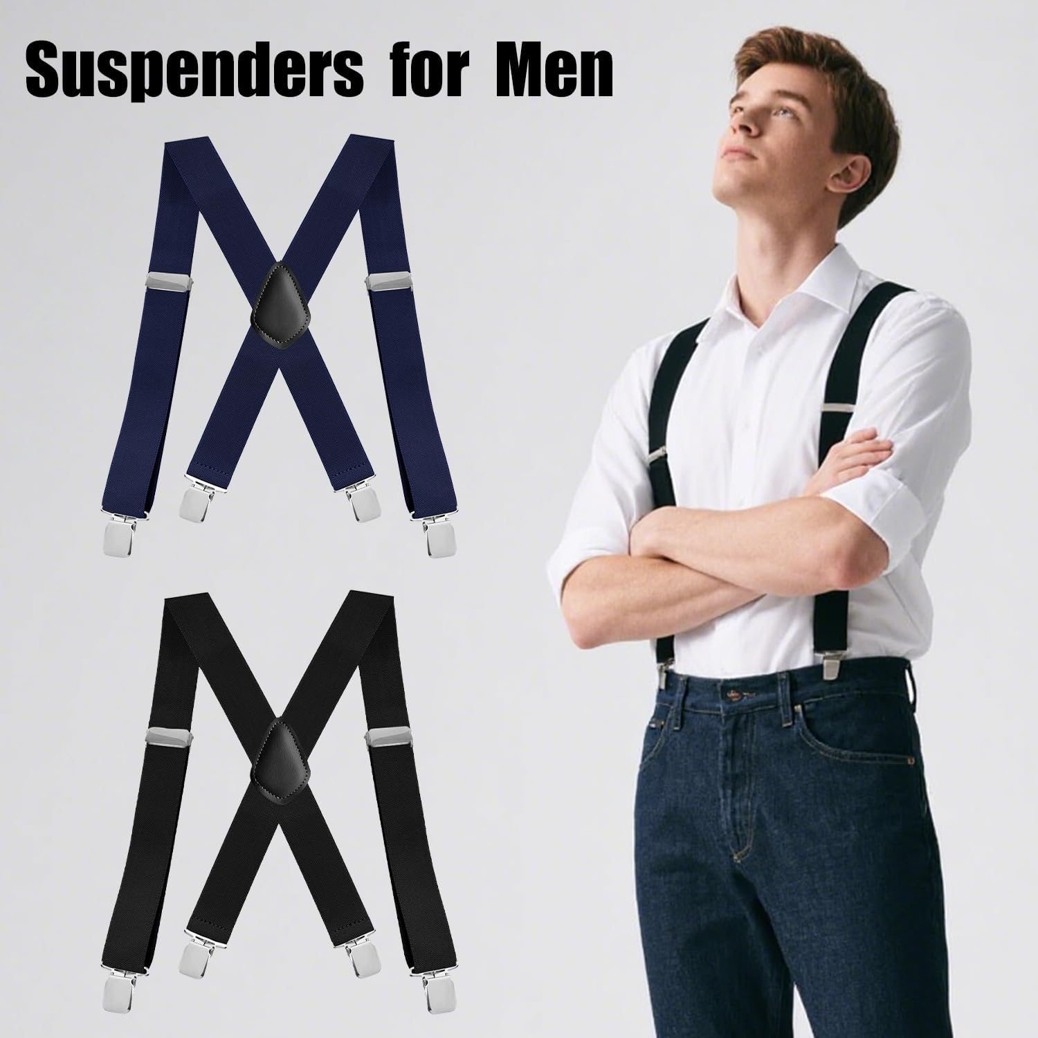 Heavy Duty Mens Suspenders,2PCS 1.4-inch Wide X-Shaped Sturdy Clips Adjustable Suspenders For Men - Image 3