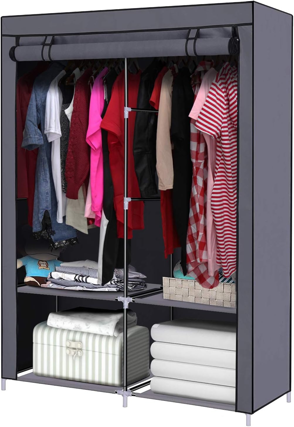 YOUUD Closet Organizer Wardrobe Portable Wardrobe Storage Clothes Closet Portable Closet Rod Storage Closet Standing Closet Folding Closet Portable Closet Organizer Wardrobe Closets Grey
