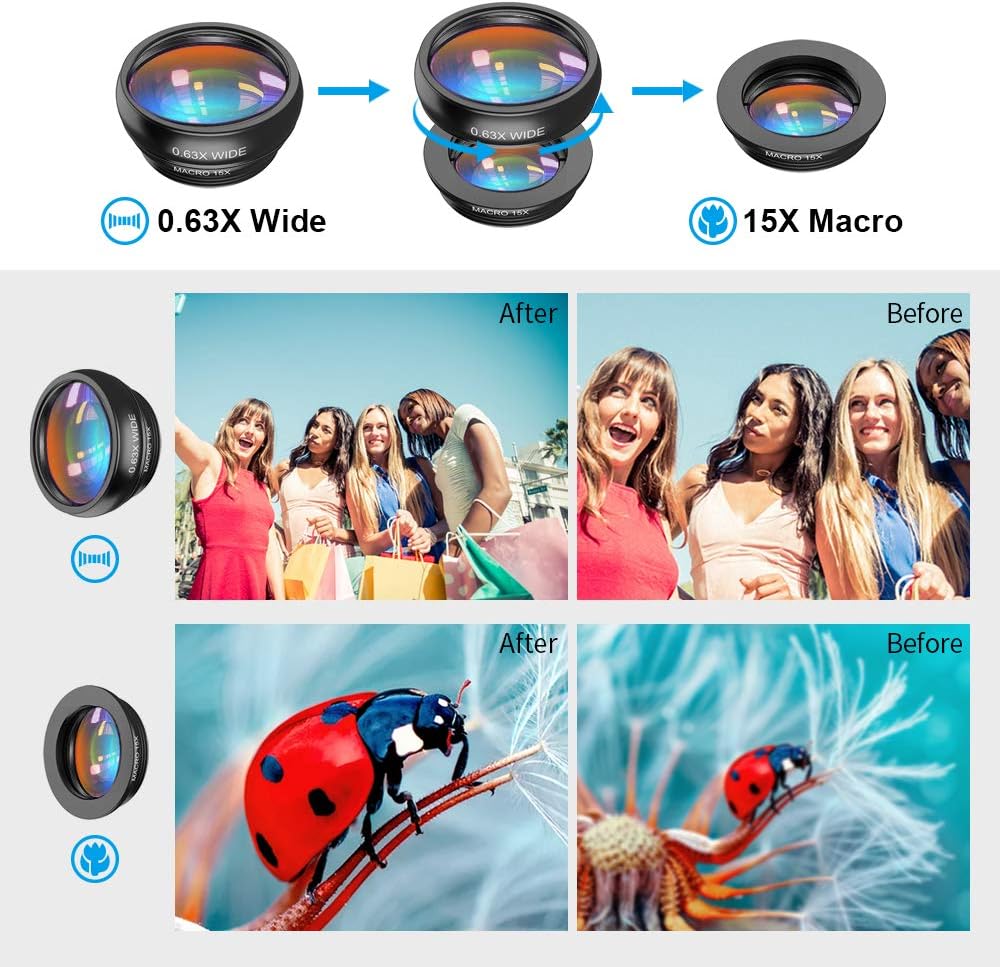 Apexel Camera Phone Lens Kit -Remote Shutter+ Phone Tripod+ 6 in 1 Phone Lens -Metal 16X Telephoto Zoom Lens/Wide Angle/Macro/Fisheye/Kaleidoscope/CPL for iPhone 11 XS X 8 7 Plus Samsung OnePlus Phone