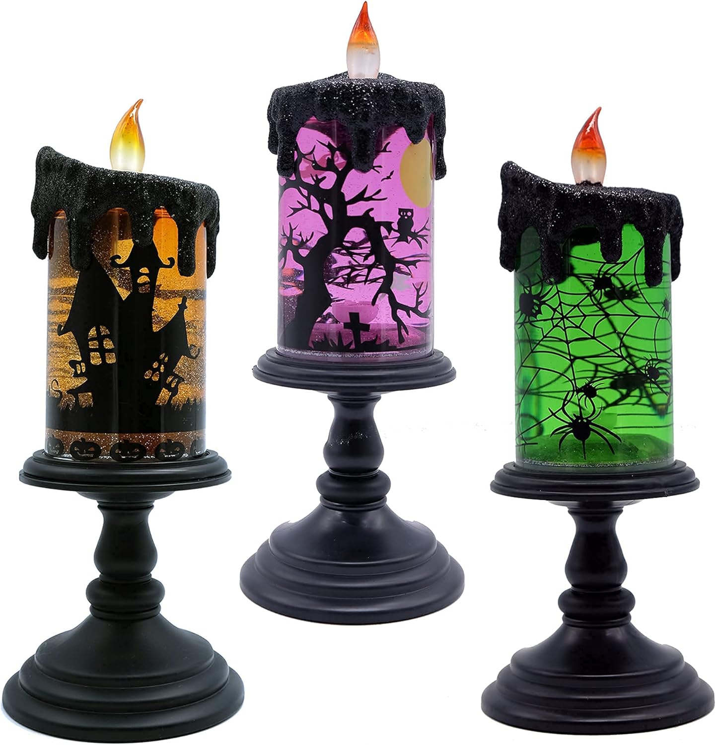 Eldnacele Halloween Snow Globe Candles Lighted Lamp