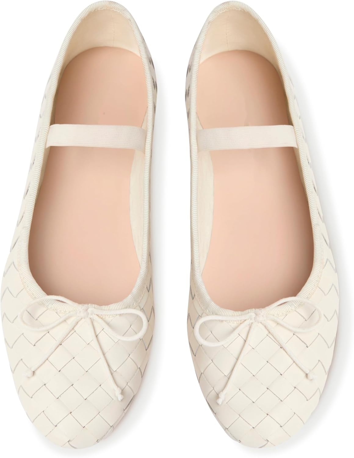Womens Woven Ballet Flats with Bow Round Toe Slip on Mary Jane Flats Ladies Fashion Elastic Strap Ballerina Shoes