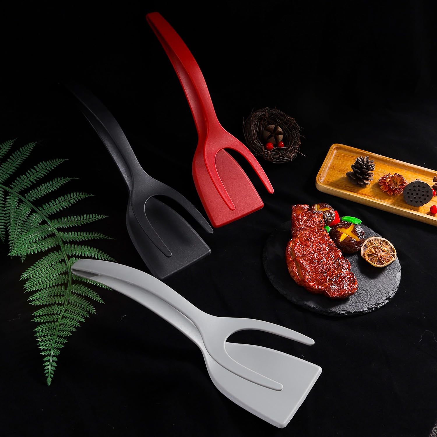 3 sztuki 2 w 1 Grip and Flip Spatula Tong, uniwersalna kuchenna łopatka silikonowa do przewracania jajek, naleśniki, ryba, tosty francuskie, omlet do gotowania w domu
